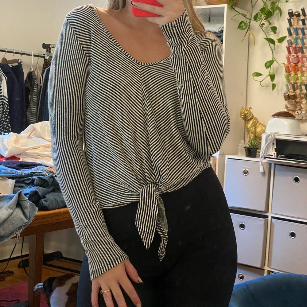 NWT Striped Tie Front Top